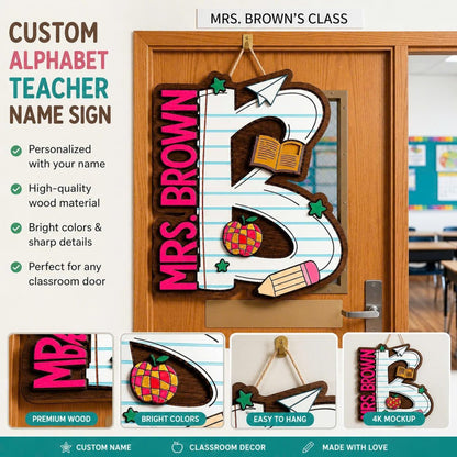 Personalized Alphabet Teacher Door Hanger, Back To School Teacher Gift