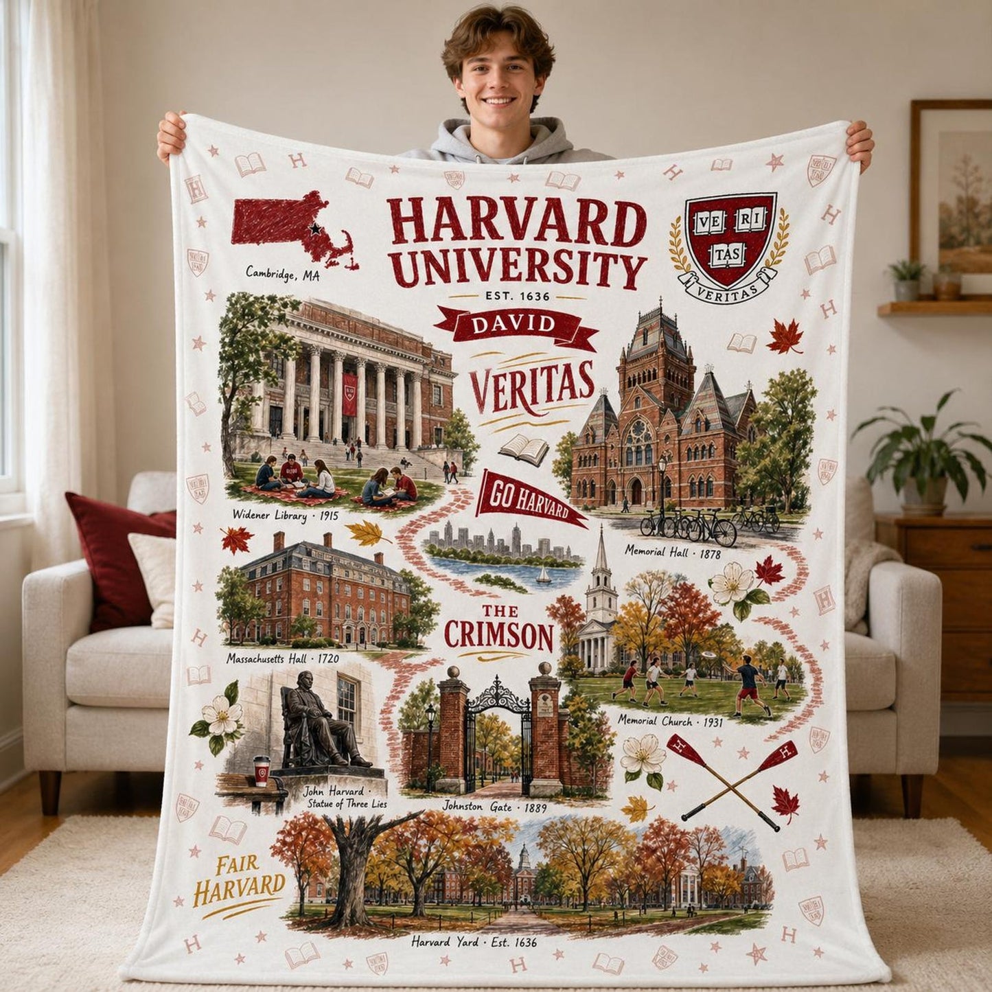 Custom College Blanket, Personalized University Dorm Thro