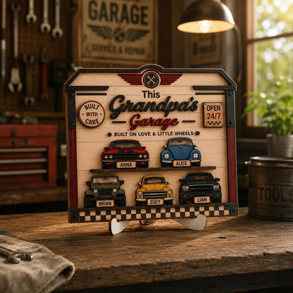 Personalized Grandpa's Garage Wood Sign, Custom Kids Name Car Decor