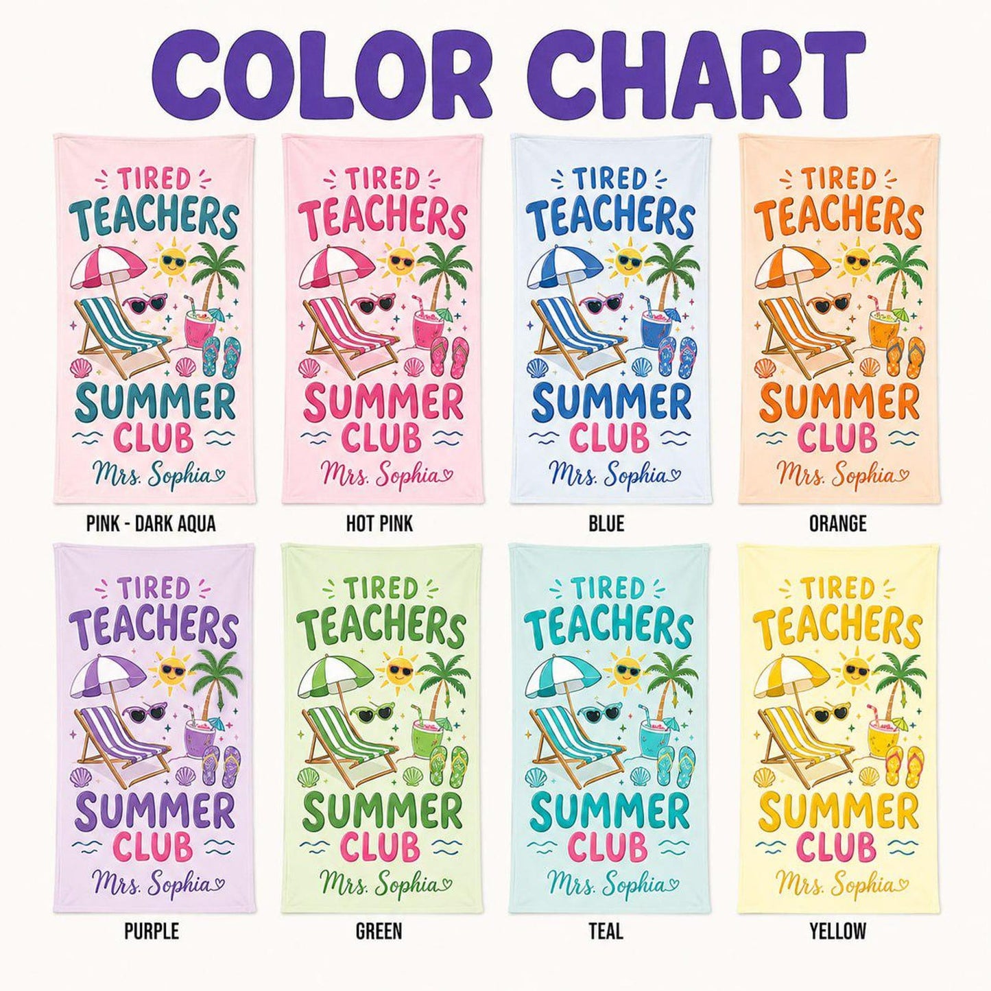 Personalized Teacher Beach Towel, Custom Name Summer Club Towel, End of Year Teacher Gift