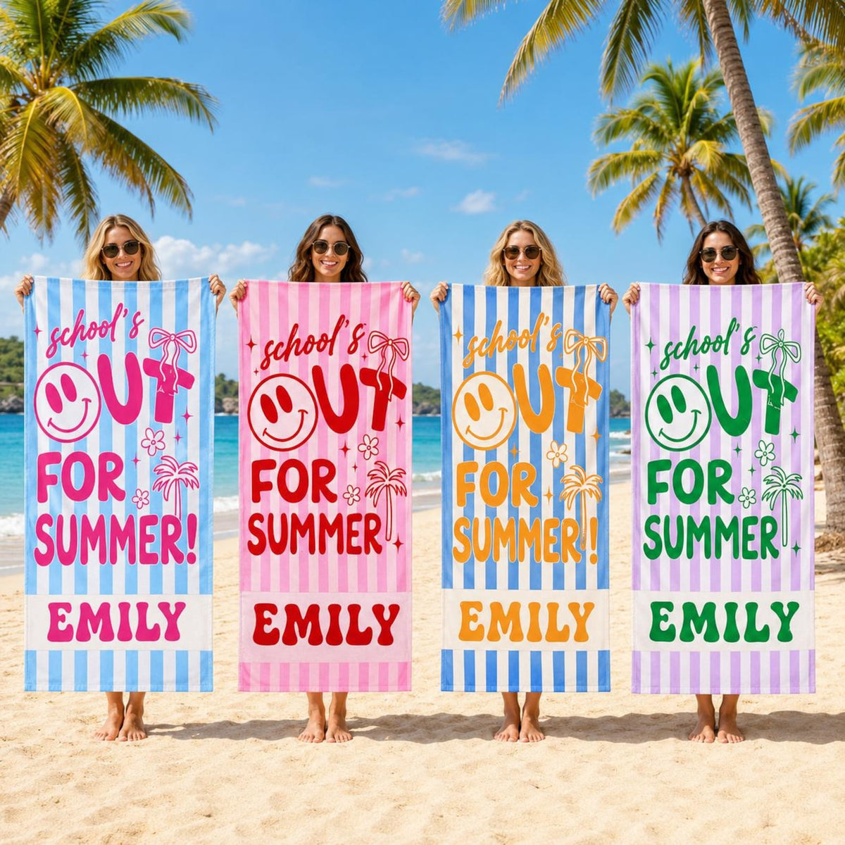 School Out For Summer Beach Towel, Custom Name Towel, End of Year Teacher Gifts