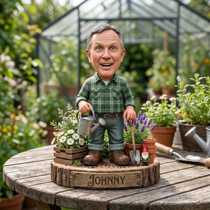 Personalized Grandpa Garden Gnome 2D FLAT Wooden Block, Custom Photo Caricature Plaque Sign
