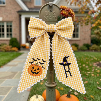 Custom Pumpkin Mailbox Bow, Personalized Halloween Wreath Sash