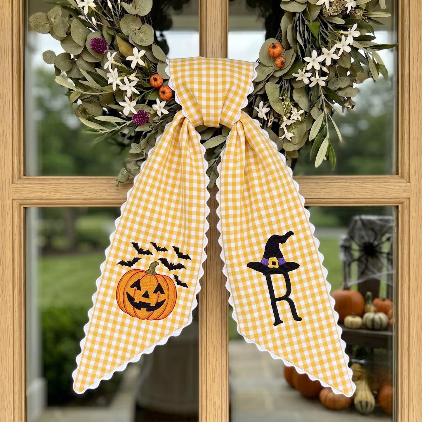 Custom Pumpkin Mailbox Bow, Personalized Halloween Wreath Sash