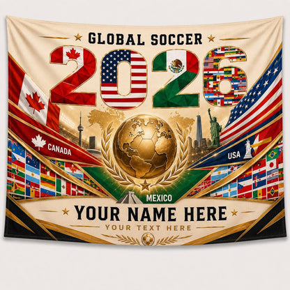 2026 Soccer World Cup Tapestry, Personalized Name Wall Hanging