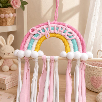 Personalized Rainbow Hair Bow Holder, Handmade Nursery Wall Hanging