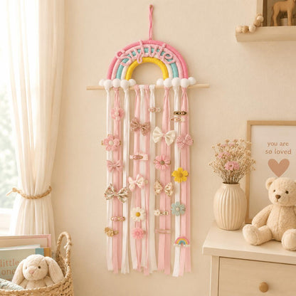 Personalized Rainbow Hair Bow Holder, Handmade Nursery Wall Hanging