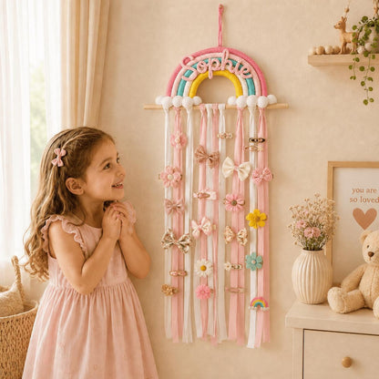 Personalized Rainbow Hair Bow Holder, Handmade Nursery Wall Hanging
