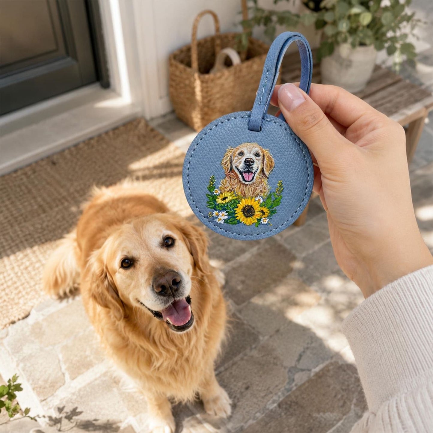 Custom Pet Portrait Leather Bag Charm, Personalized Dog Cat Purse Charm