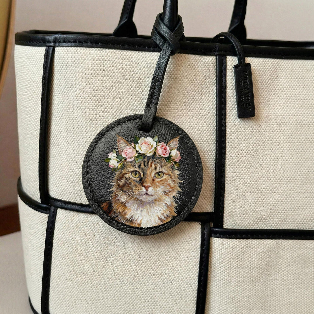 Custom Pet Portrait Leather Bag Charm, Personalized Dog Cat Purse Charm