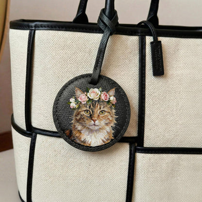 Custom Pet Portrait Leather Bag Charm, Personalized Dog Cat Purse Charm