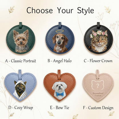 Custom Pet Portrait Leather Bag Charm, Personalized Dog Cat Purse Charm