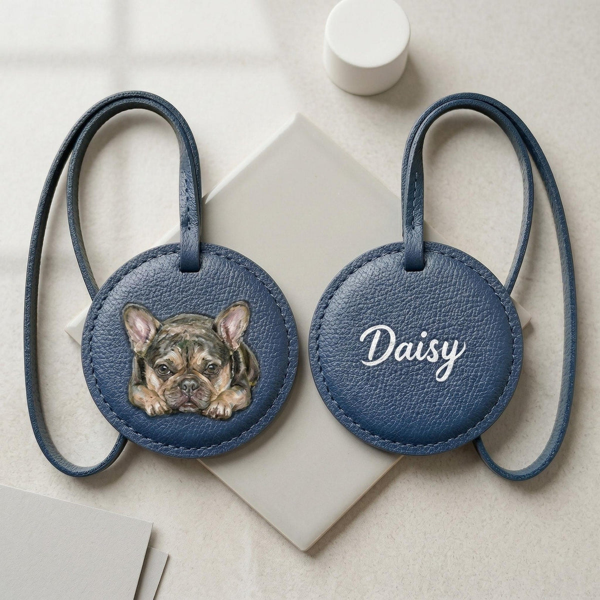 Custom Pet Portrait Leather Bag Charm, Personalized Dog Cat Purse Charm