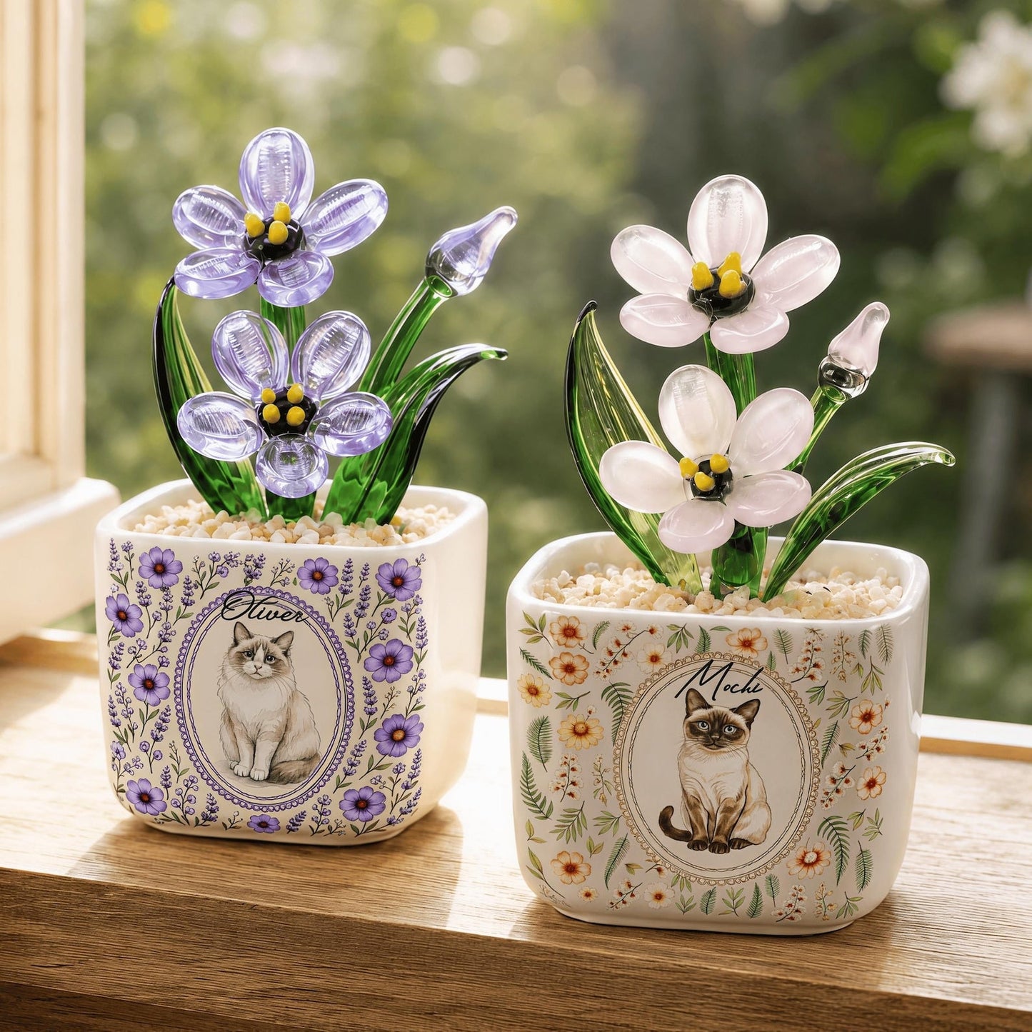 Handmade Glass Forget Me Not Pot, Custom Pet Portrait Present for Family Friends