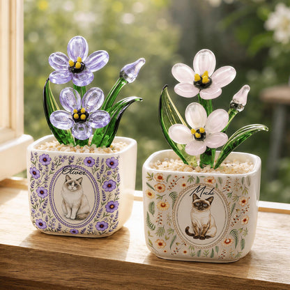 Handmade Glass Forget Me Not Pot, Custom Pet Portrait Present for Family Friends