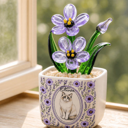 Handmade Glass Forget Me Not Pot, Custom Pet Portrait Present for Family Friends