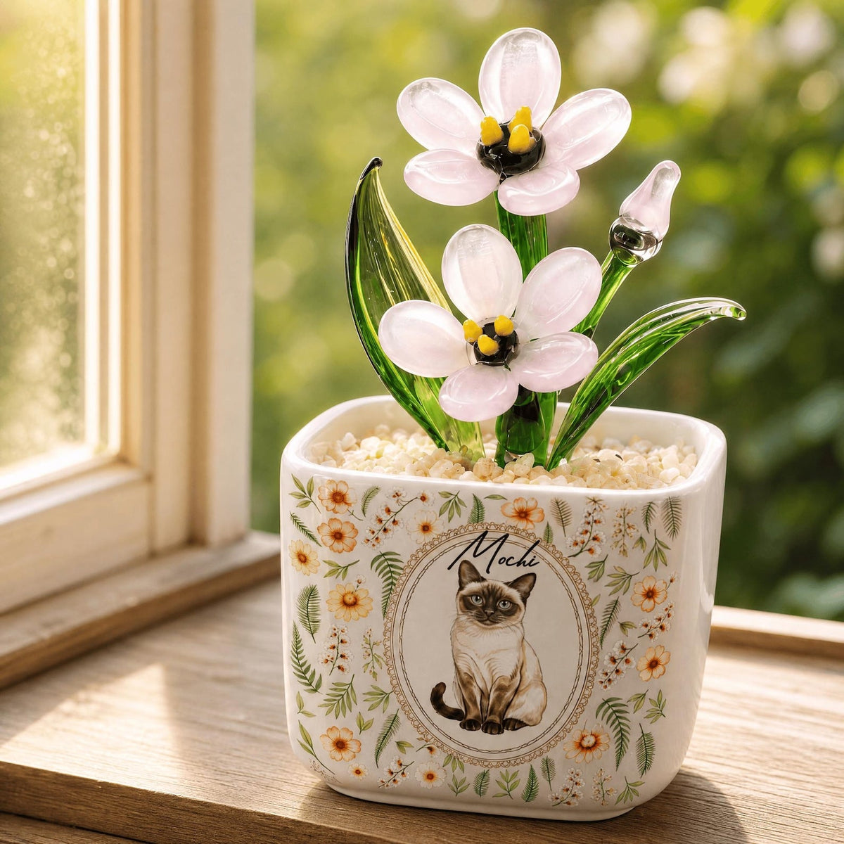 Handmade Glass Forget Me Not Pot, Custom Pet Portrait Present for Family Friends