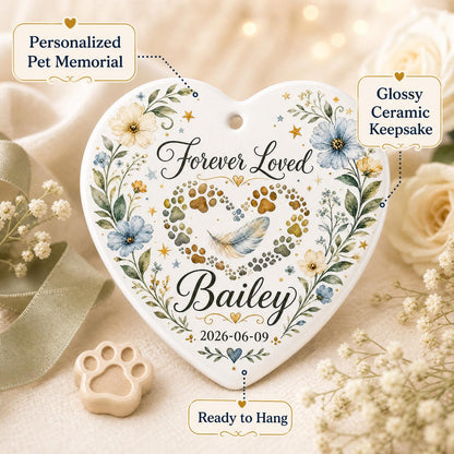 Personalized Pet Memorial Ornament, Custom Ceramic Heart Pet Loss Gift, Rainbow Bridge Keepsake