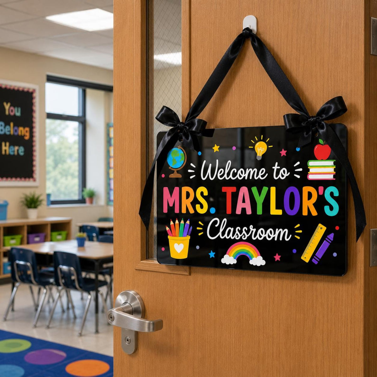 Custom Acrylic Teacher Classroom Door Hanger, Teacher Name Sign, Welcome Classroom Decor