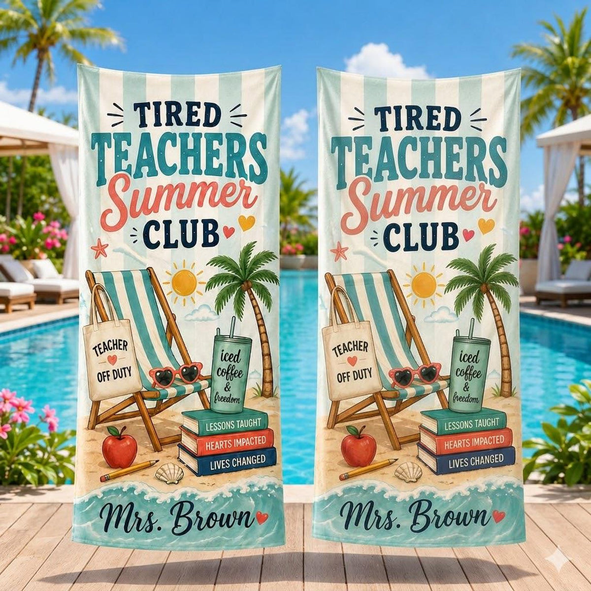 Personalized Tired Teachers Summer Club Beach Towel, Teacher Gift