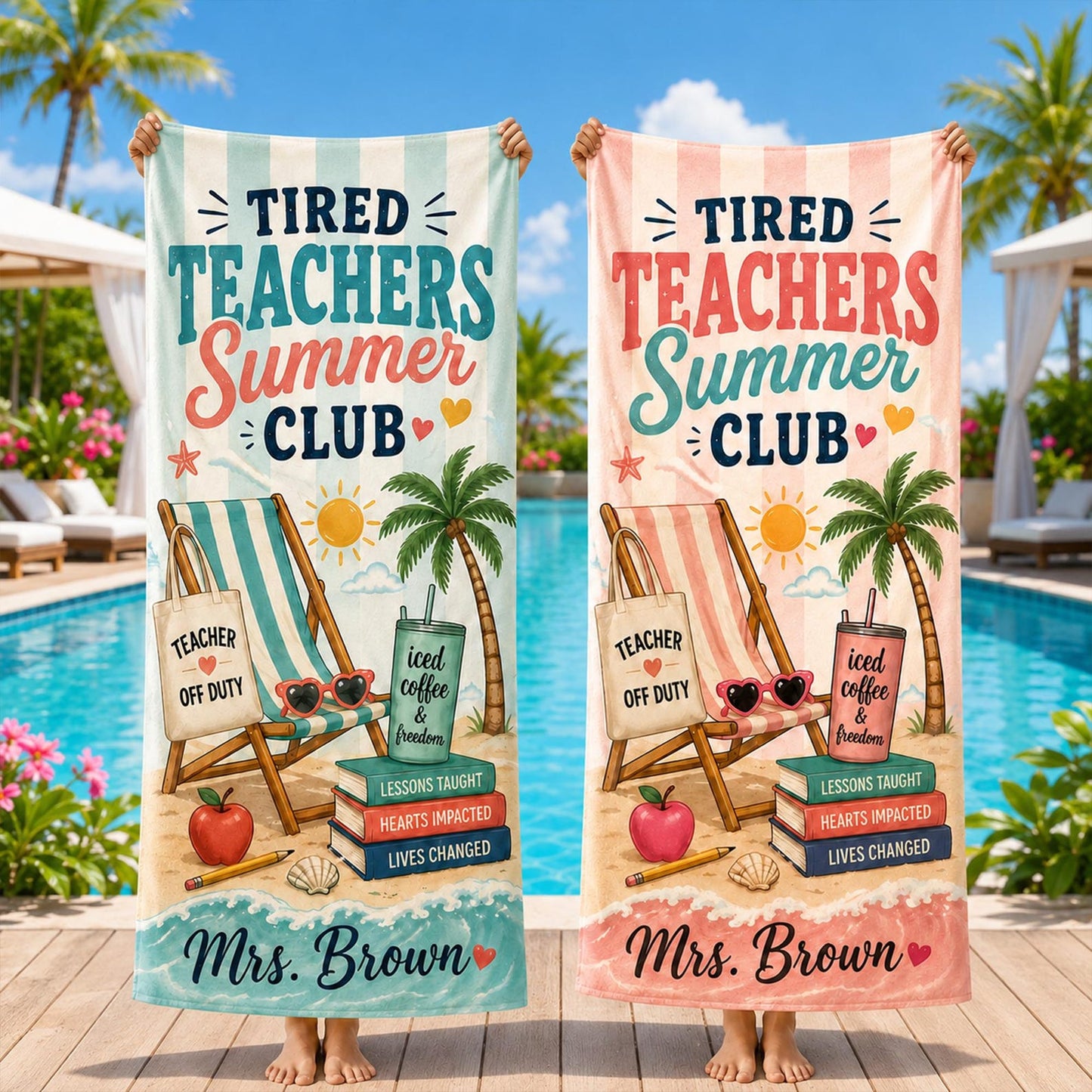 Personalized Tired Teachers Summer Club Beach Towel, Teacher Gift