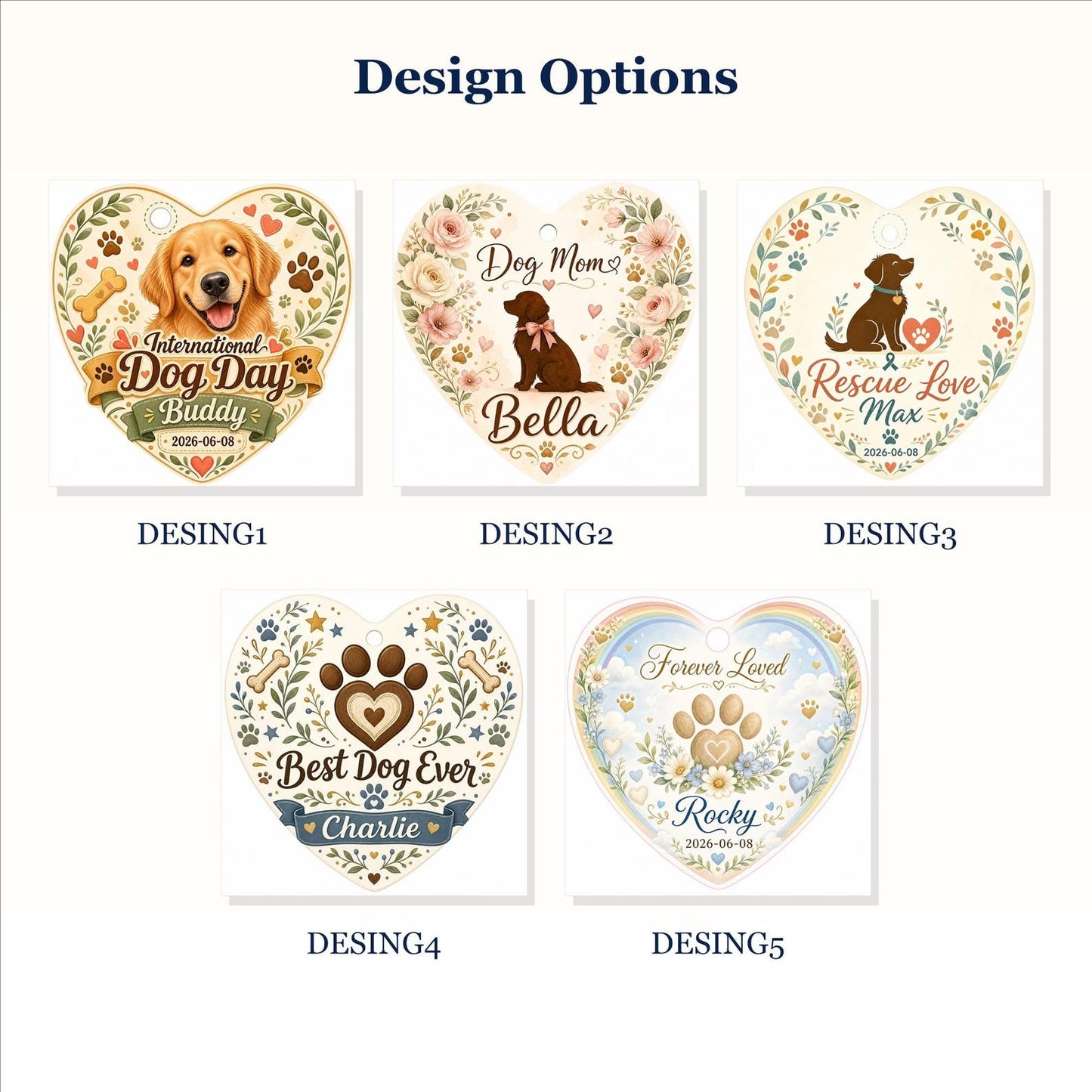 Personalized Dog Ornament, Custom Ceramic Heart Dog Lover Gift, Dog Mom Keepsake