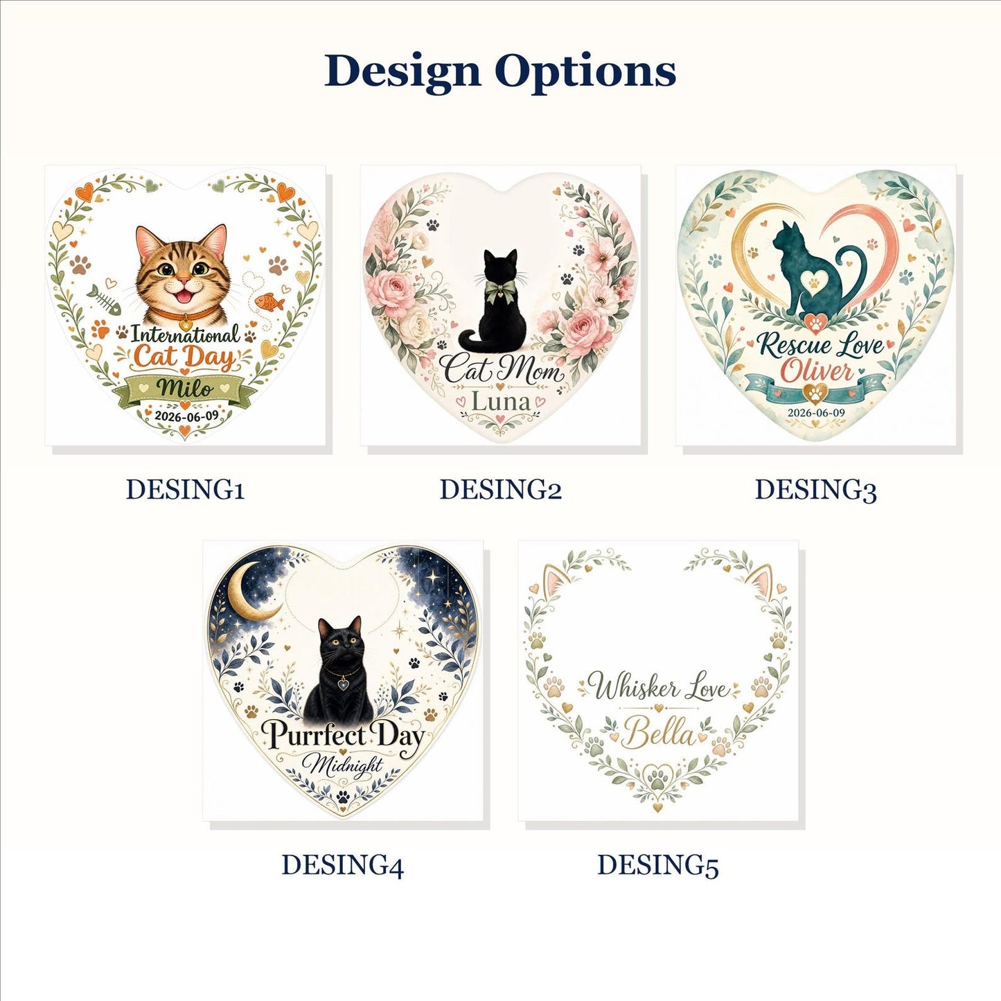 Personalized Cat Ornament, International Cat Day Gift, Custom Ceramic Heart Keepsake