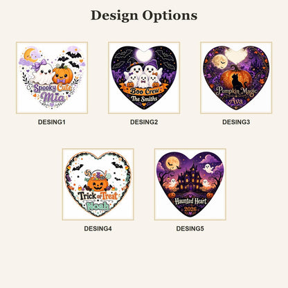 Personalized Halloween Ornament, Custom Ceramic Heart Keepsake, Spooky Cute Gift