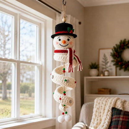 Crochet Christmas Snowman Hanging Decor, Handmade Spiral Snowman Ornament