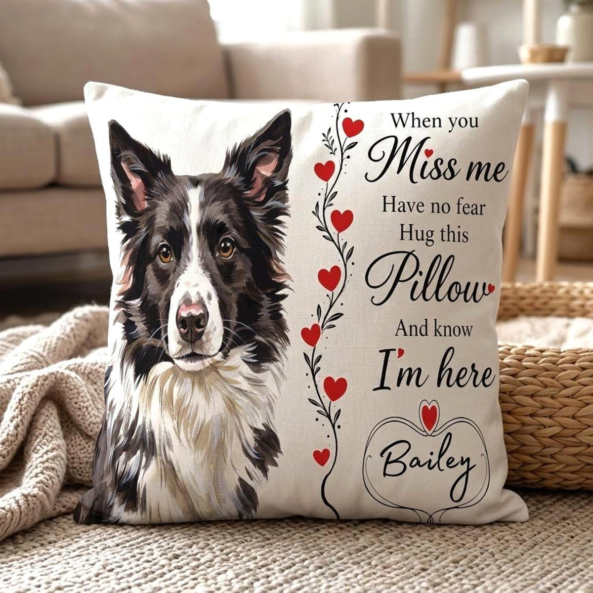 Pet Memorial Pillow with Custom Portrait & Personalised Name