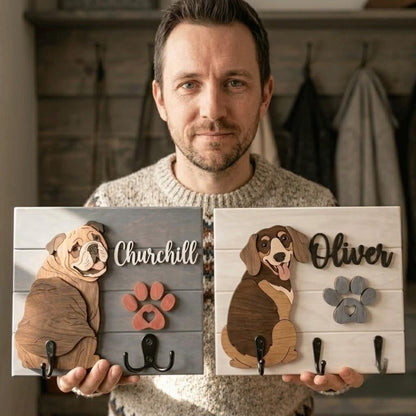 Personalized Dog Leash Holder, Custom Dog Name Sign, 3D Wooden Pet Leash Hook