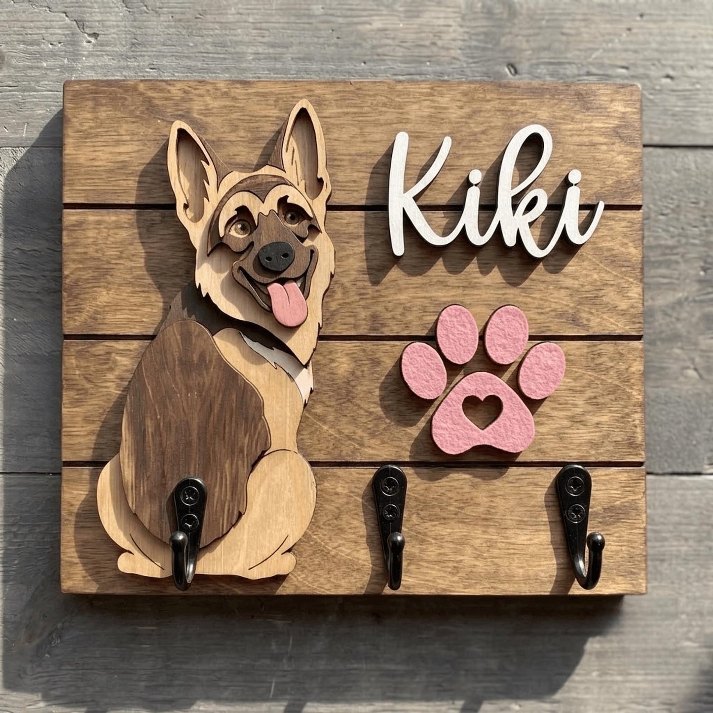 Personalized Dog Leash Holder, Custom Dog Name Sign, 3D Wooden Pet Leash Hook
