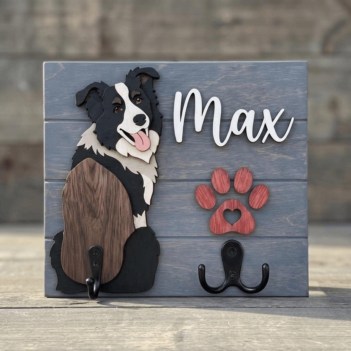 Personalized Dog Leash Holder, Custom Dog Name Sign, 3D Wooden Pet Leash Hook