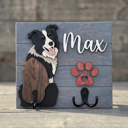Personalized Dog Leash Holder, Custom Dog Name Sign, 3D Wooden Pet Leash Hook