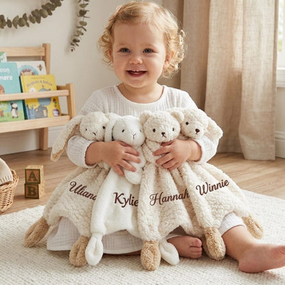 Personalized Plush Animal Lovey Blanket, Custom Name Security Comforter