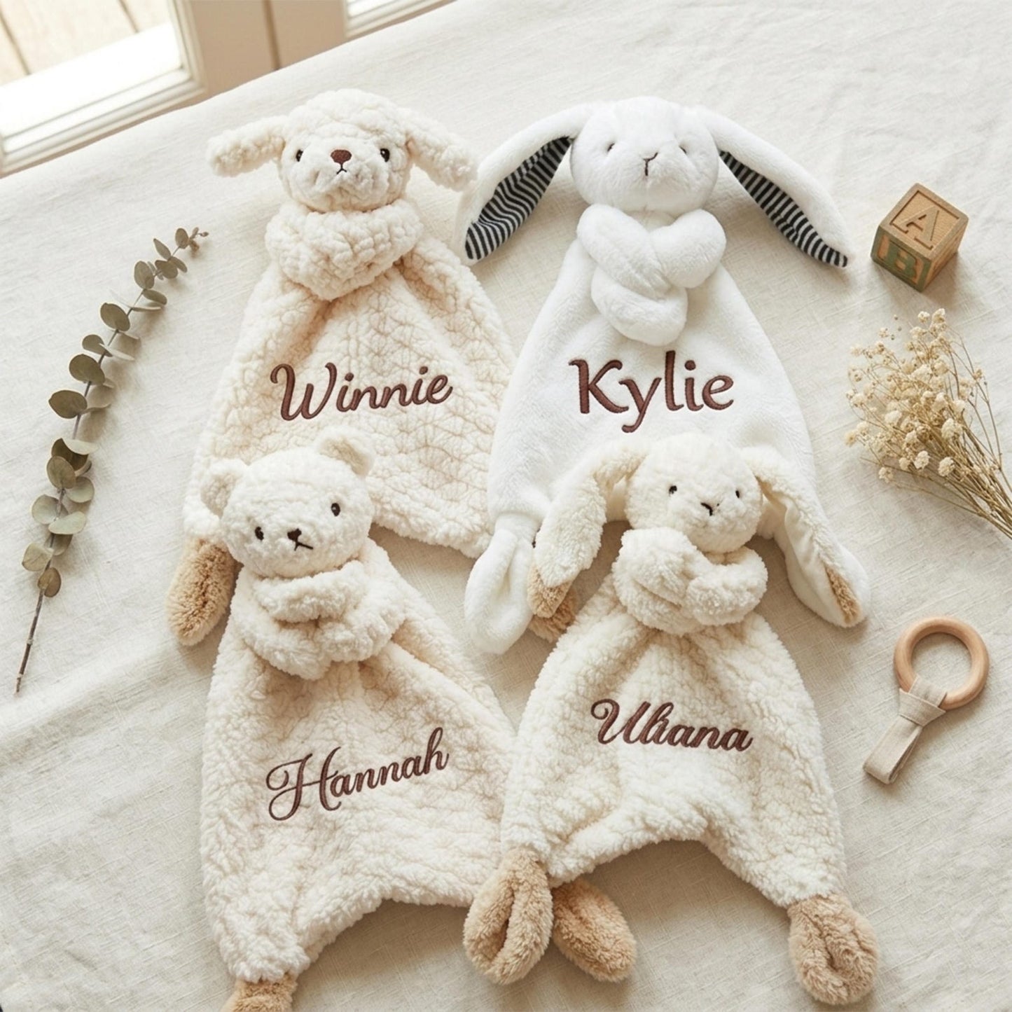 Personalized Plush Animal Lovey Blanket, Custom Name Security Comforter