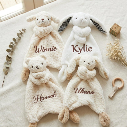Personalized Plush Animal Lovey Blanket, Custom Name Security Comforter