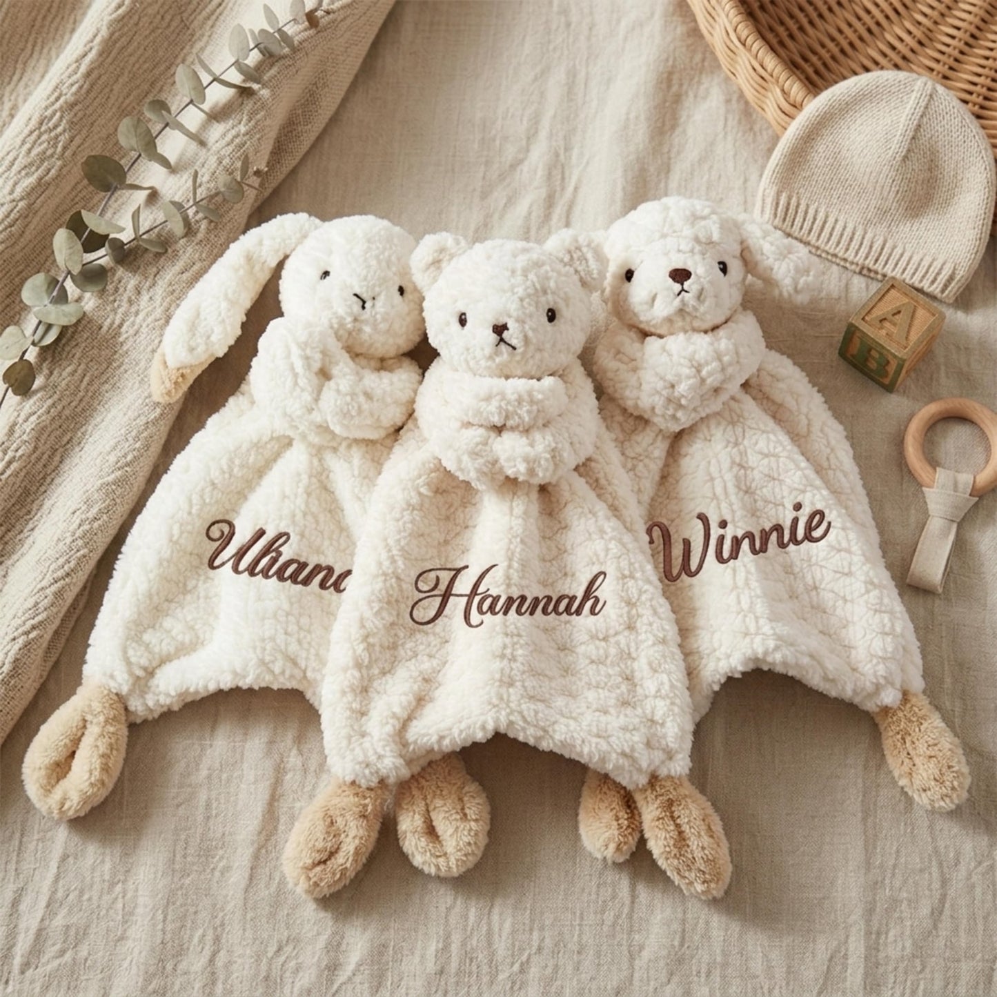 Personalized Plush Animal Lovey Blanket, Custom Name Security Comforter