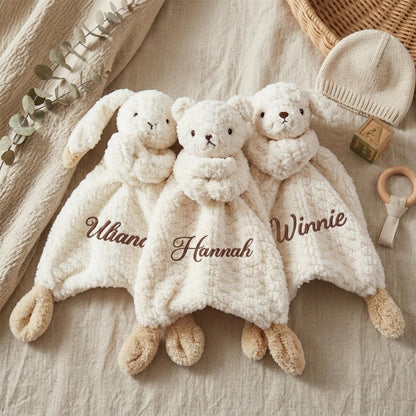 Personalized Plush Animal Lovey Blanket, Custom Name Security Comforter