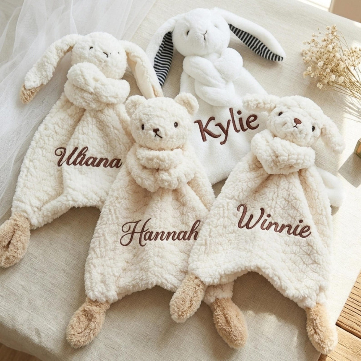 Personalized Plush Animal Lovey Blanket, Custom Name Security Comforter