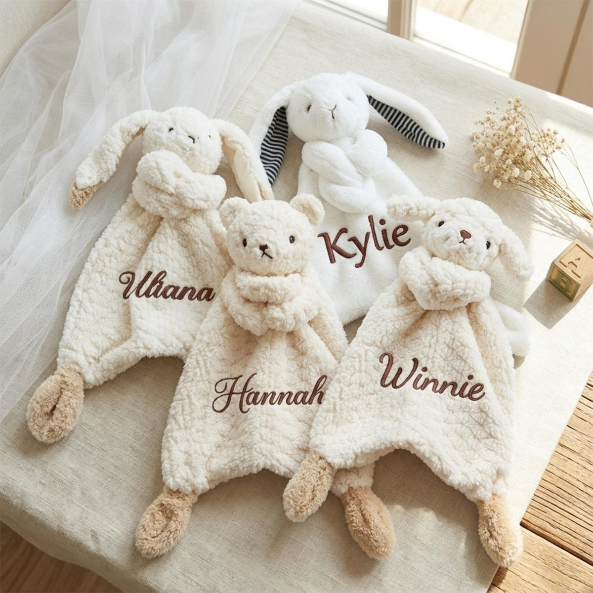 Personalized Plush Animal Lovey Blanket, Custom Name Security Comforter