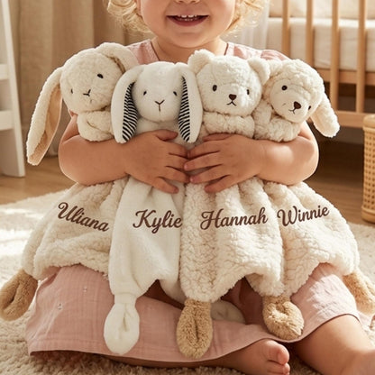 Personalized Plush Animal Lovey Blanket, Custom Name Security Comforter
