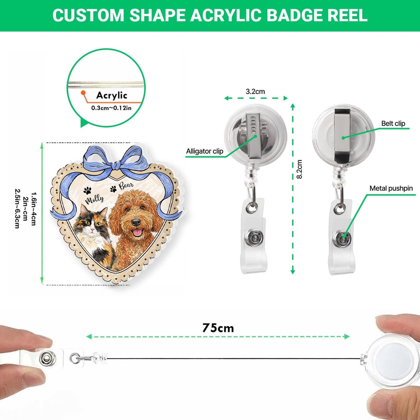 Custom Dog Portrait Badge Reel, Pet Portrait From Photo Gift, Pet Memorial Gift
