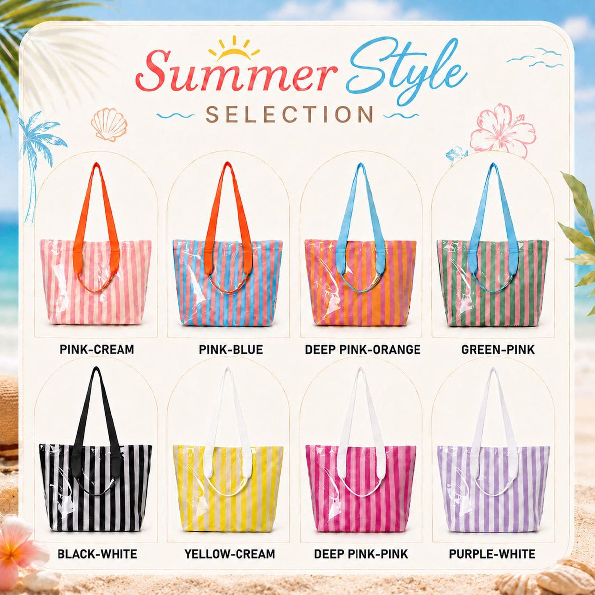 Personalized Water Resistant PVC Beach Tote, Custom Rope Name Poolside Carryall