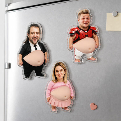 Custom Face Fridge Magnet, Personalized Couple Gift, Funny Belly Magnet