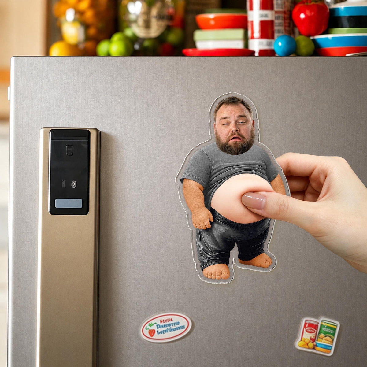Custom Face Fridge Magnet, Personalized Couple Gift, Funny Belly Magnet