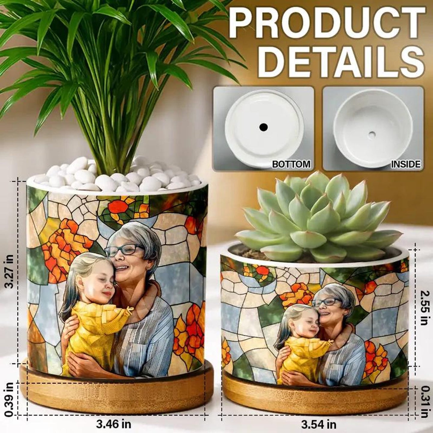 Custom Mosaic Stained Glass Photo Ceramic Plant Pot, Personalized Portrait Dog Cat