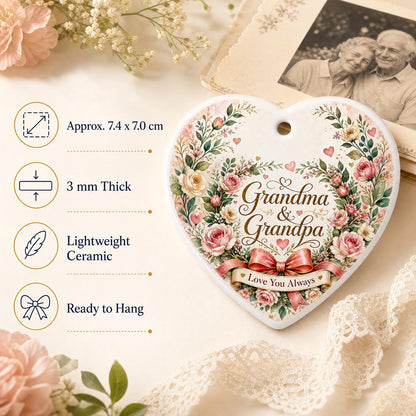 Personalized Grandparents Day Ornament, Custom Ceramic Heart Keepsake