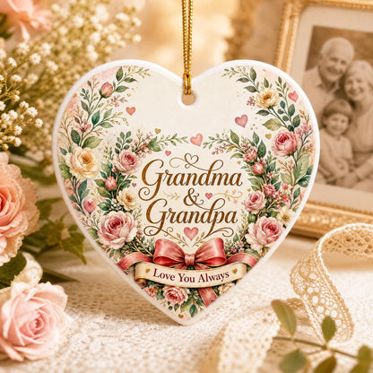 Personalized Grandparents Day Ornament, Custom Ceramic Heart Keepsake