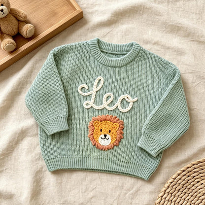 Hand Embroidered Baby Name Sweater, Personalized Baby Sweater with Name